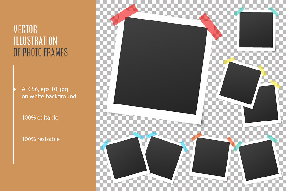 Square photo frames on adhesive tape in Graphics - product preview 8