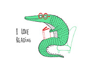 Crocodile reading a book