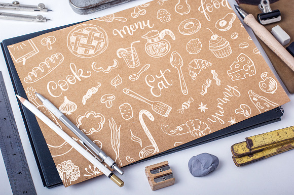 Food dooles set + patterns in Illustrations - product preview 1