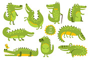 Crocodile Cute Character In Different Poses Childish Stickers