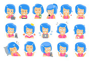 Little blue Head Girl Cute Portrait Icons