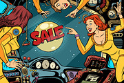 Sale and Women astronauts in the cabin of a spaceship looking ou