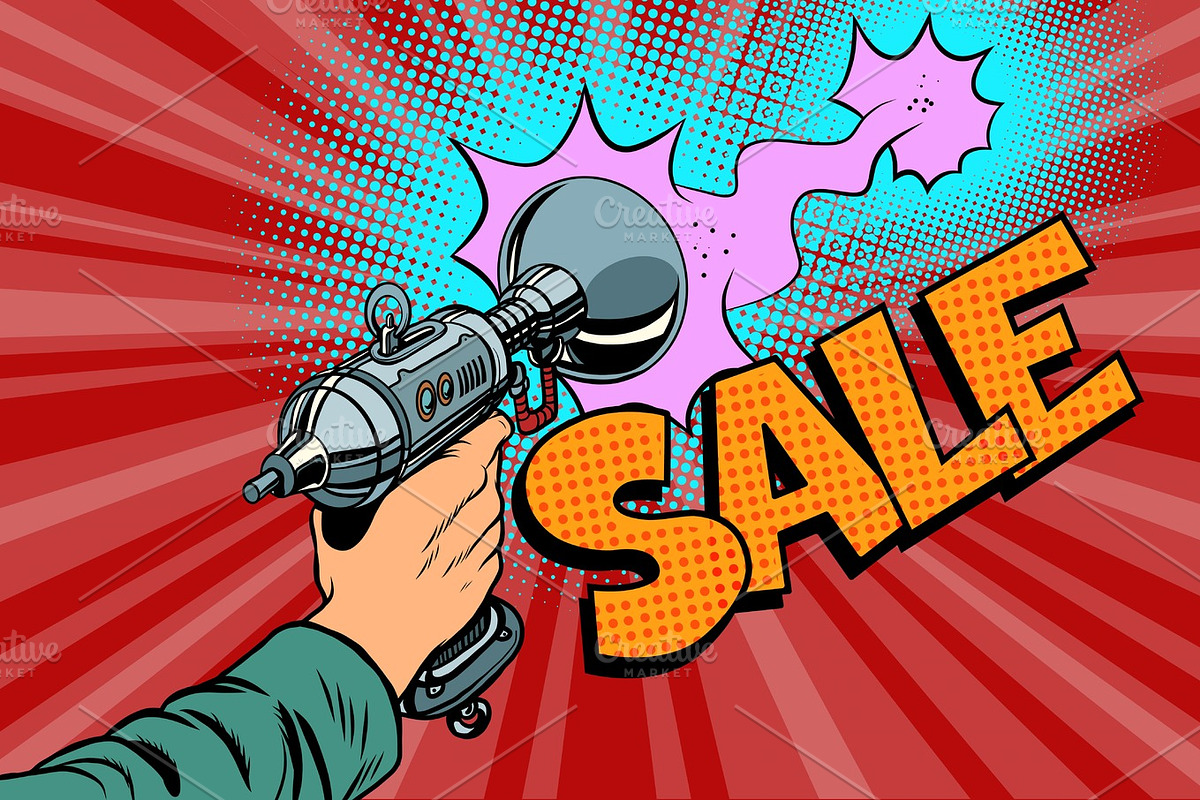 sale inscription Science fiction shot of a Blaster comic cloud in Illustrations - product preview 8