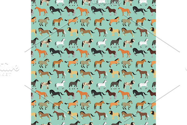 Seamless pattern with horse in flat style.