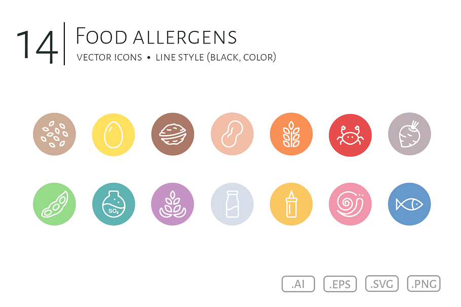 Food Allergens Icon Set in Graphics - product preview 8