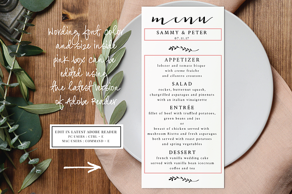 Wedding Menu - Editable PDF in Wedding Templates - product preview 1
