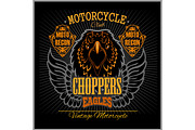 Eagle and Choppers - T-shirt print for motorcyle club on dark background