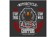 Eagle and Choppers - T-shirt print for motorcyle club on dark background
