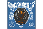 Eagle head - T-shirt print with hunting club on dark background - Hunting Club Template.