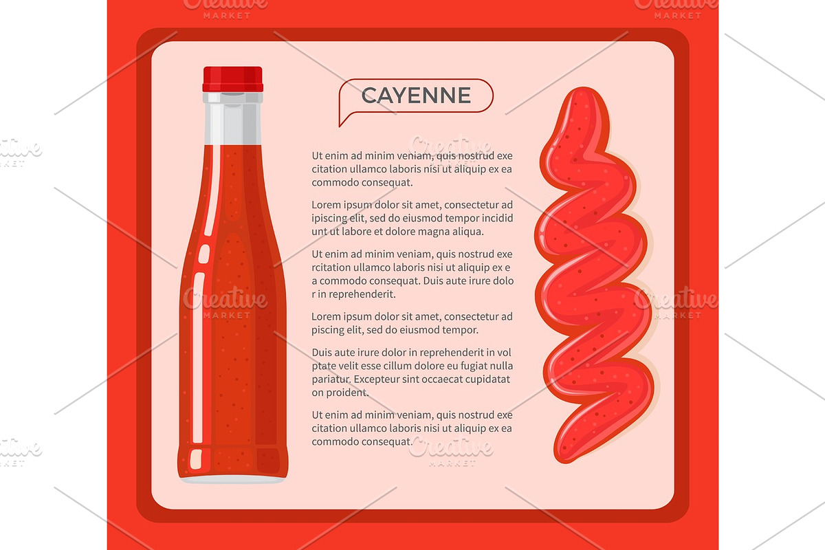 Cayenne Red Sauce in Glass Bottle with Information in Illustrations - product preview 8