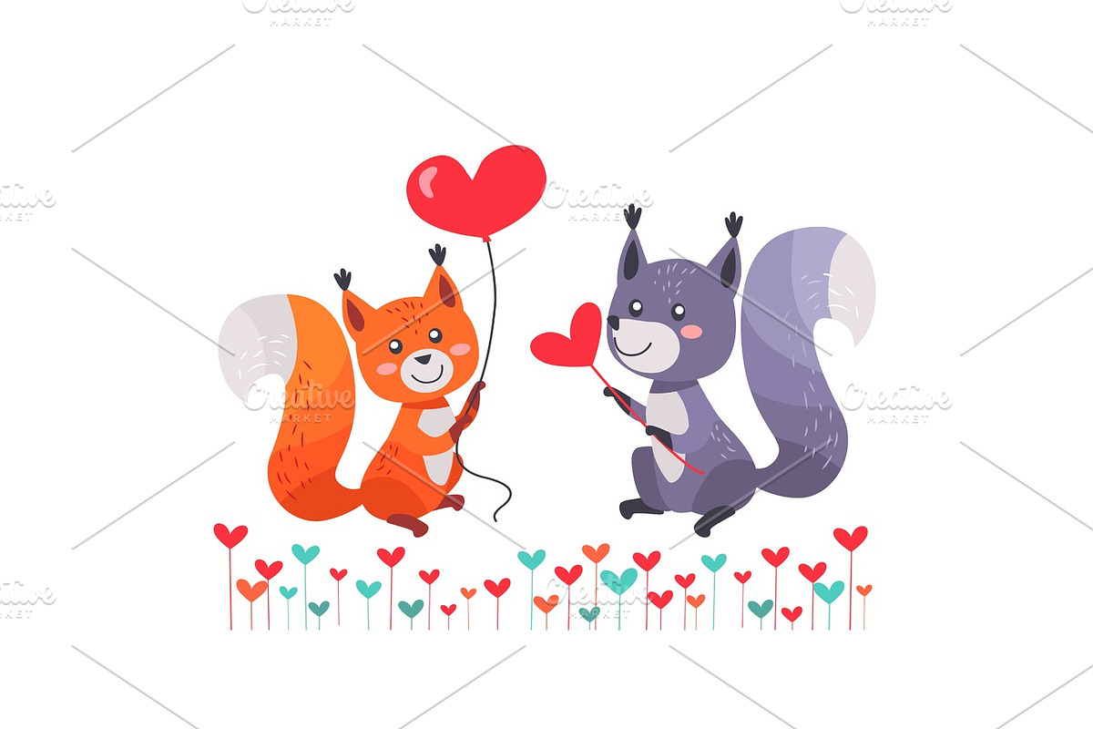 Fox with Heart Shaped Balloon and Squirrel Lovers in Objects - product preview 8