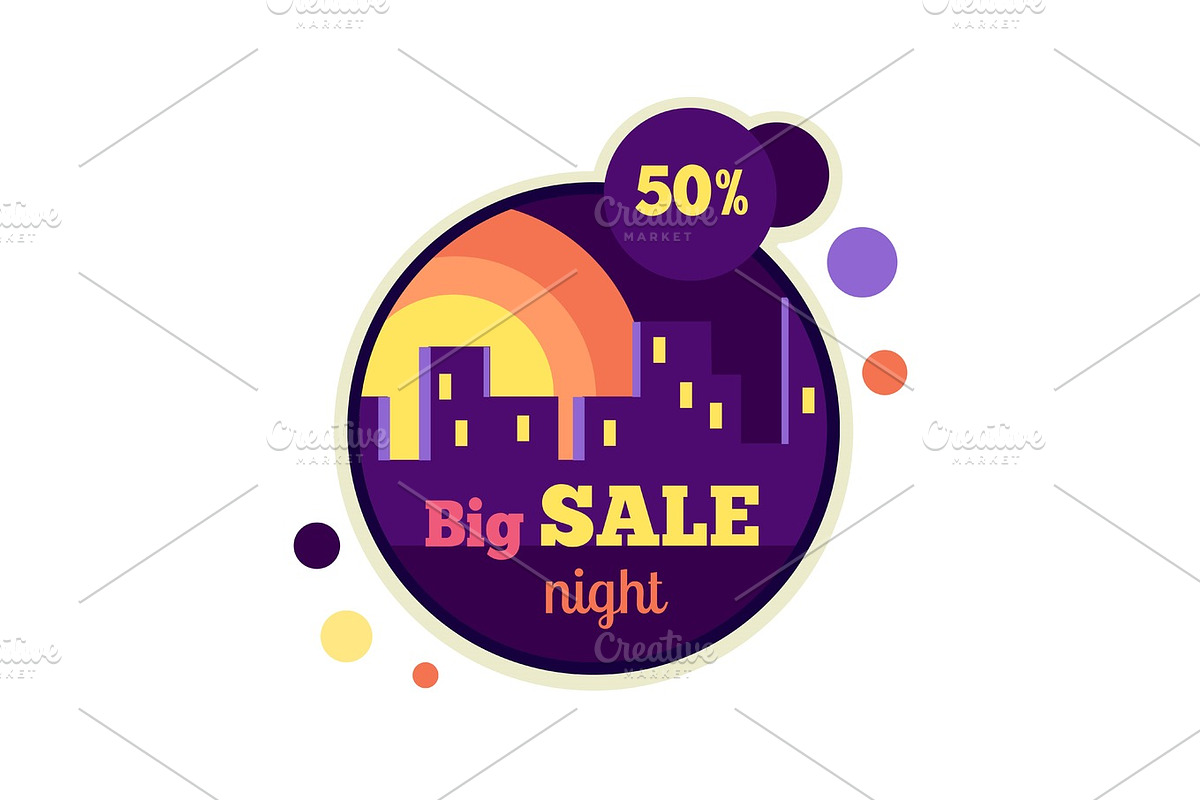 Big Night Sale Round Banner. 50 Percent Off in Textures - product preview 8