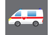 Vector illustration ambulance car. Ambulance auto paramedic emergency. Ambulance vehicle medical evacuation. Cartoon ambulance silhouette