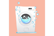 red washing machine in flat style. isolated on pink background. modern vector illustration