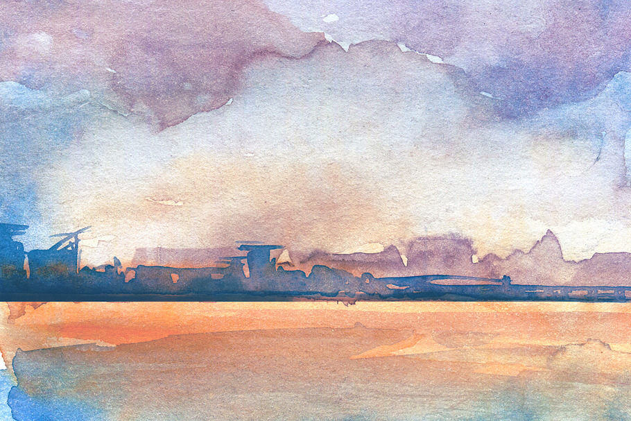 naive watercolor landscape | JPEG in Illustrations - product preview 8