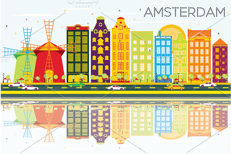 Abstract Amsterdam Skyline in Illustrations - product preview 8