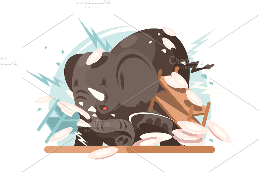 Elephant breaks utensils in Illustrations - product preview 8