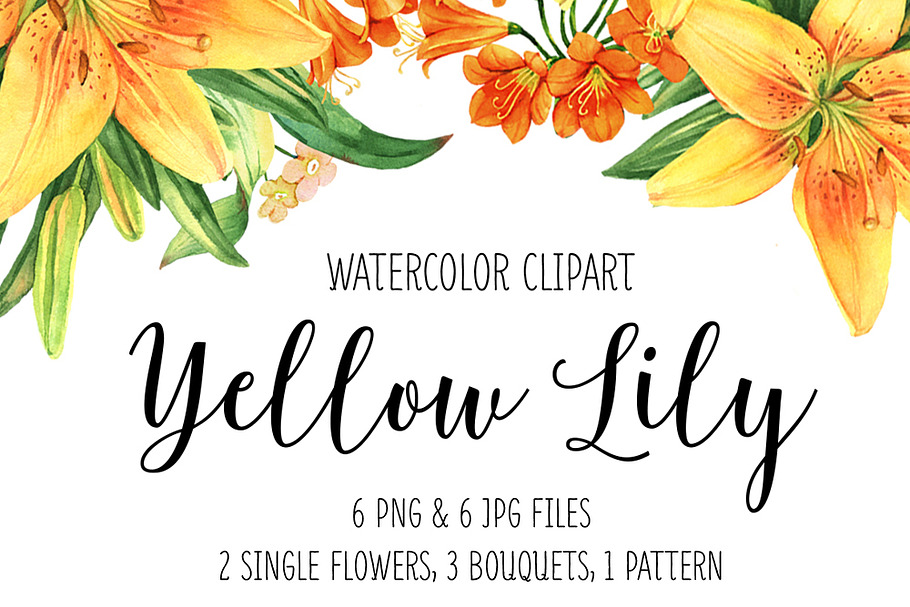 Yellow Lily watercolor bundle