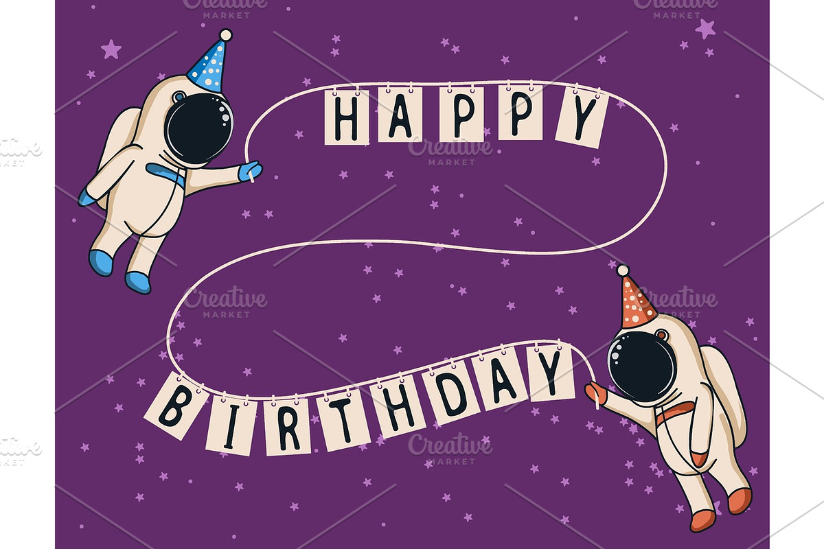 Cute astronauts celebrate happy birthday in Objects - product preview 8
