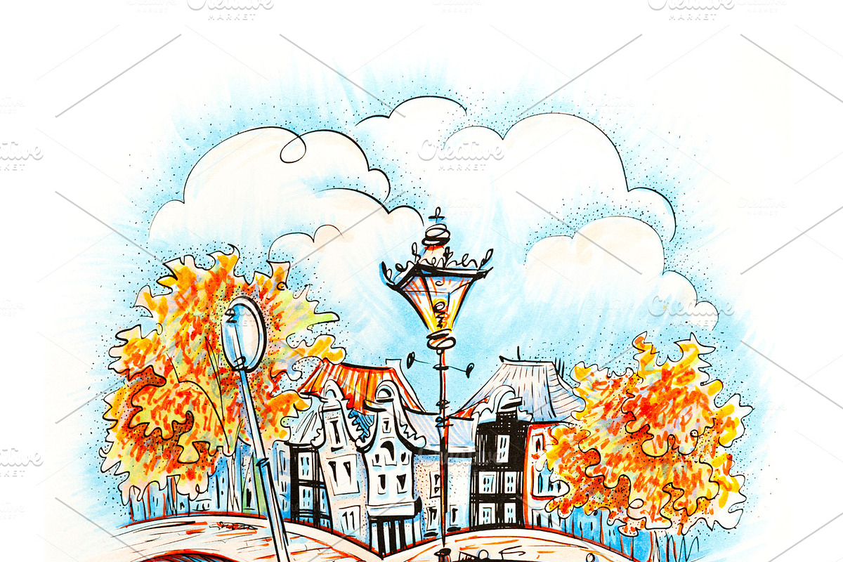 City view of Amsterdam canal in Illustrations - product preview 8