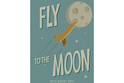 Retro poster.Rocket fly to the moon