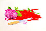 The rose and knife lying in a blood pool