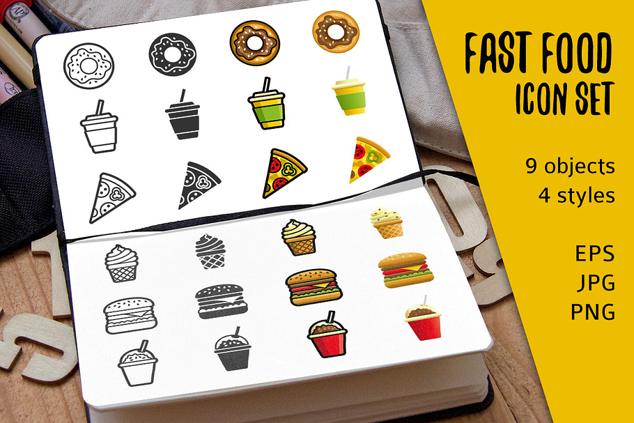Fast food icon set in Graphics - product preview 8