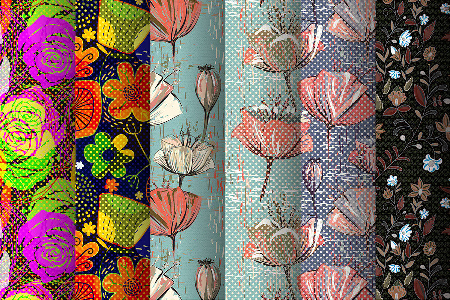 6 Colorful Floral Seamless Patterns in Patterns - product preview 8