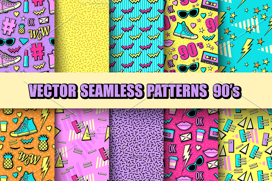 Vector seamless patterns 80s, 90s in Patterns - product preview 8