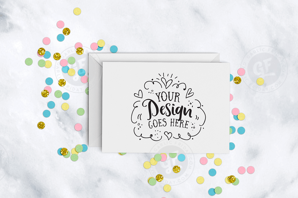 Pretty pastel confetti greeting card in Print Mockups - product preview 8