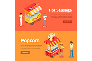 Hot Sausage and Popcorn Mobile Umbrella Carts
