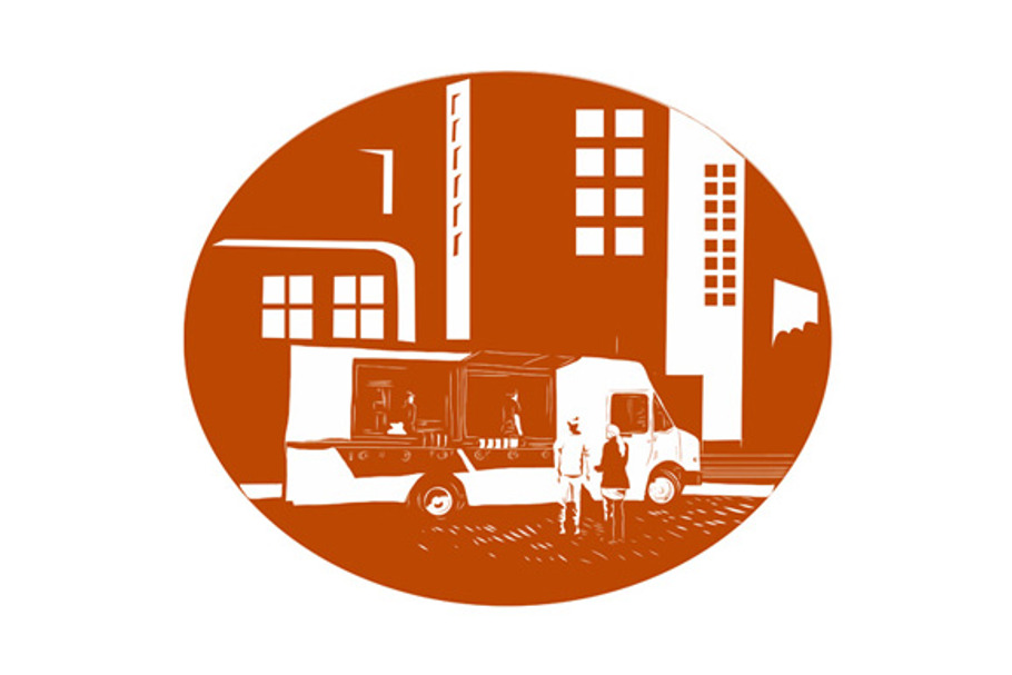 Food Truck City Buildings Oval  in Illustrations - product preview 8