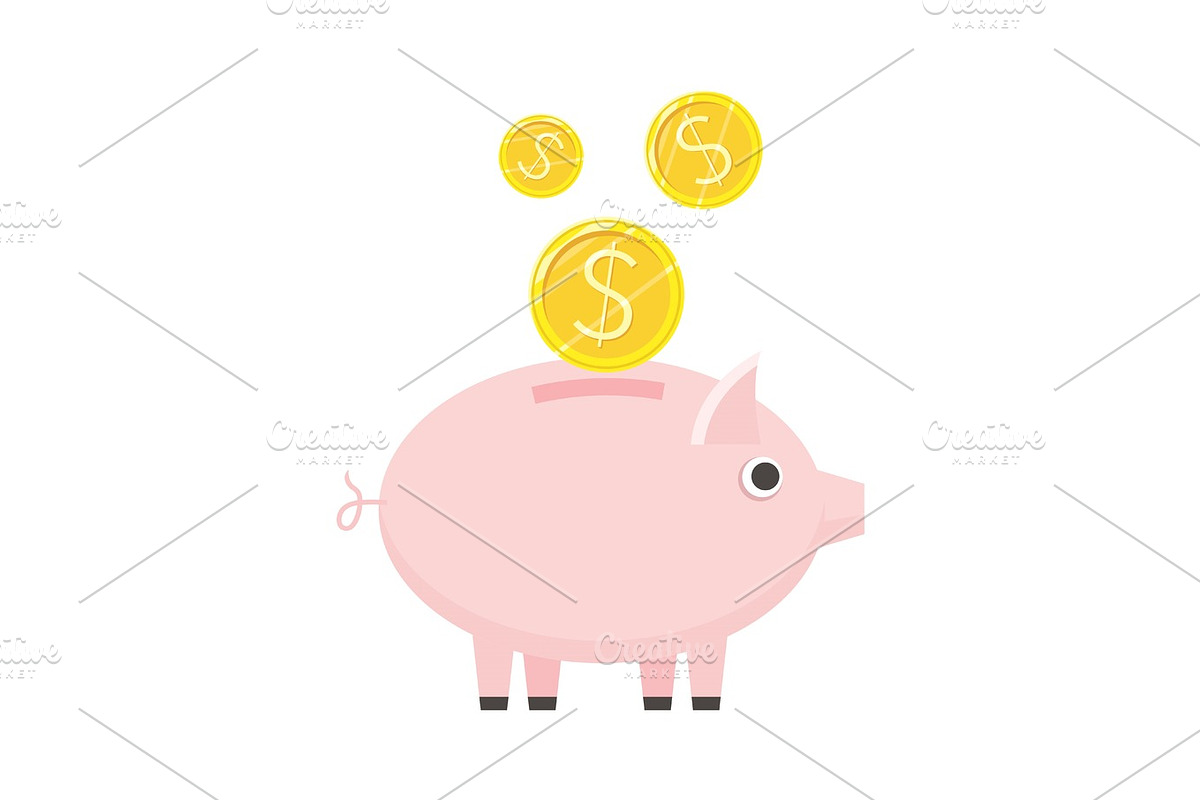 Piggybank Vector Icon in Flat Style Design in Objects - product preview 8