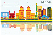 Minsk Skyline with Color Buildings