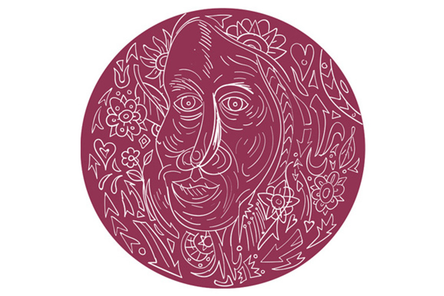 Old Woman Face Circle Mandala in Illustrations - product preview 8