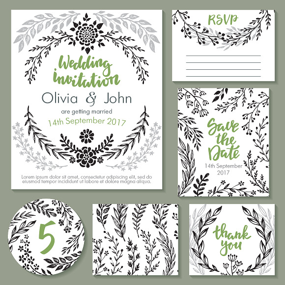 Branches, wreaths, wedding design in Graphics - product preview 11
