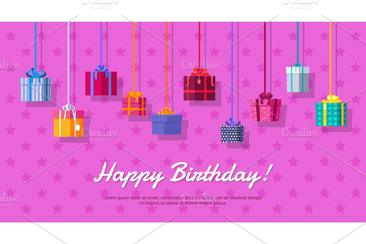 Happy Birthday Vector Flat Design Web Banner in Objects - product preview 8