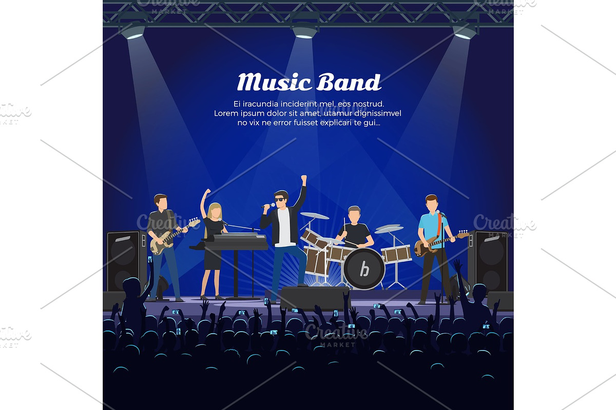 Music Band on Stage and Many Spectators Underneath in Illustrations - product preview 8