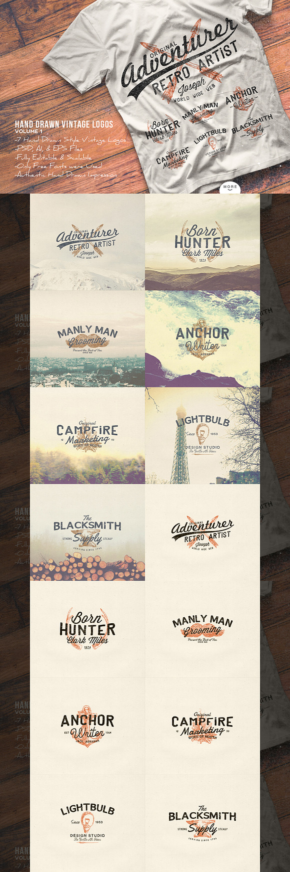 Hand Drawn Vintage Logos Bundle in Logo Templates - product preview 1