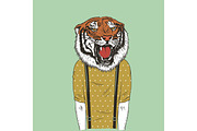 Human with tiger head vector illustration