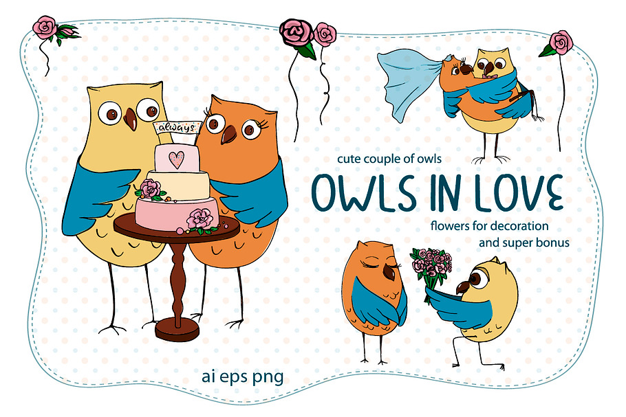 Owls in love in Illustrations - product preview 8