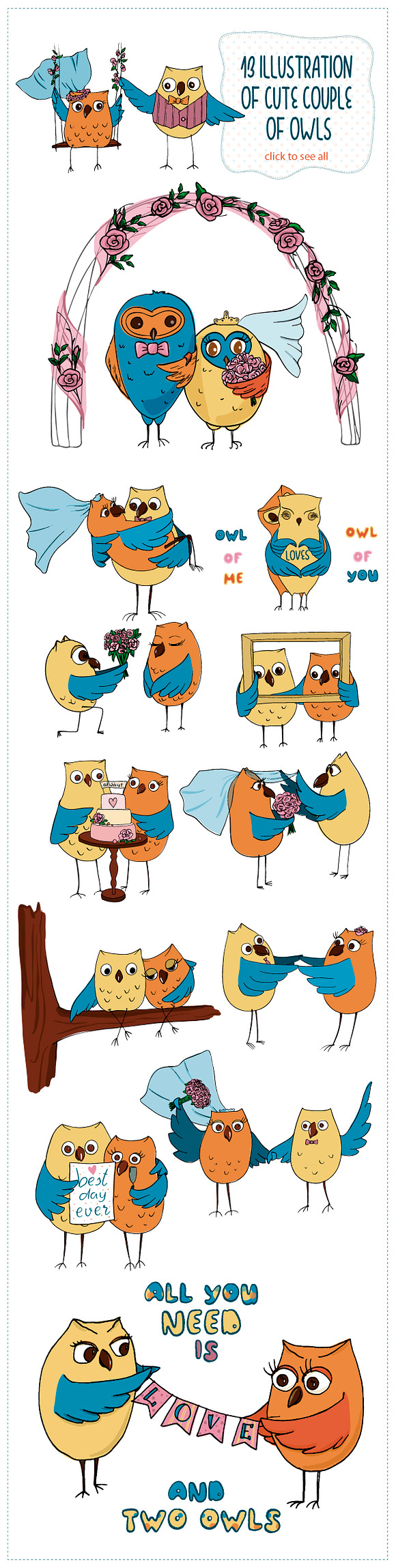 Owls in love in Illustrations - product preview 1
