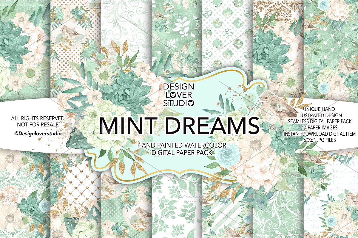 Watercolor MINT DREAMS DP pack in Patterns - product preview 8