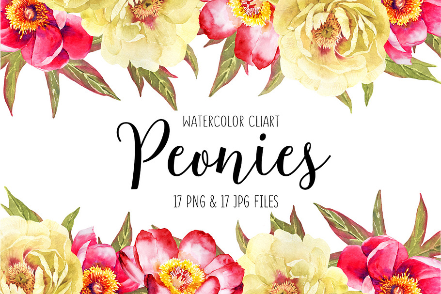 Peonies watercolor bundle in Illustrations - product preview 8