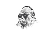 Monkey music fan hand drawn vector