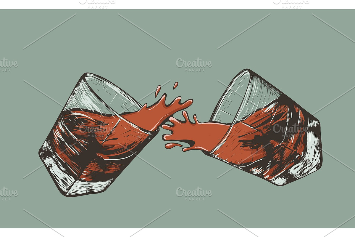 splash of two glasses of whiskey in Illustrations - product preview 8