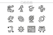 Astronomy black line icons set