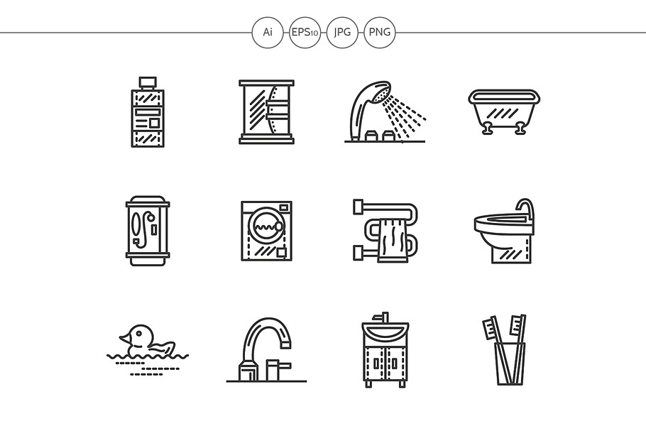 Bathroom black line icons in Graphics - product preview 8