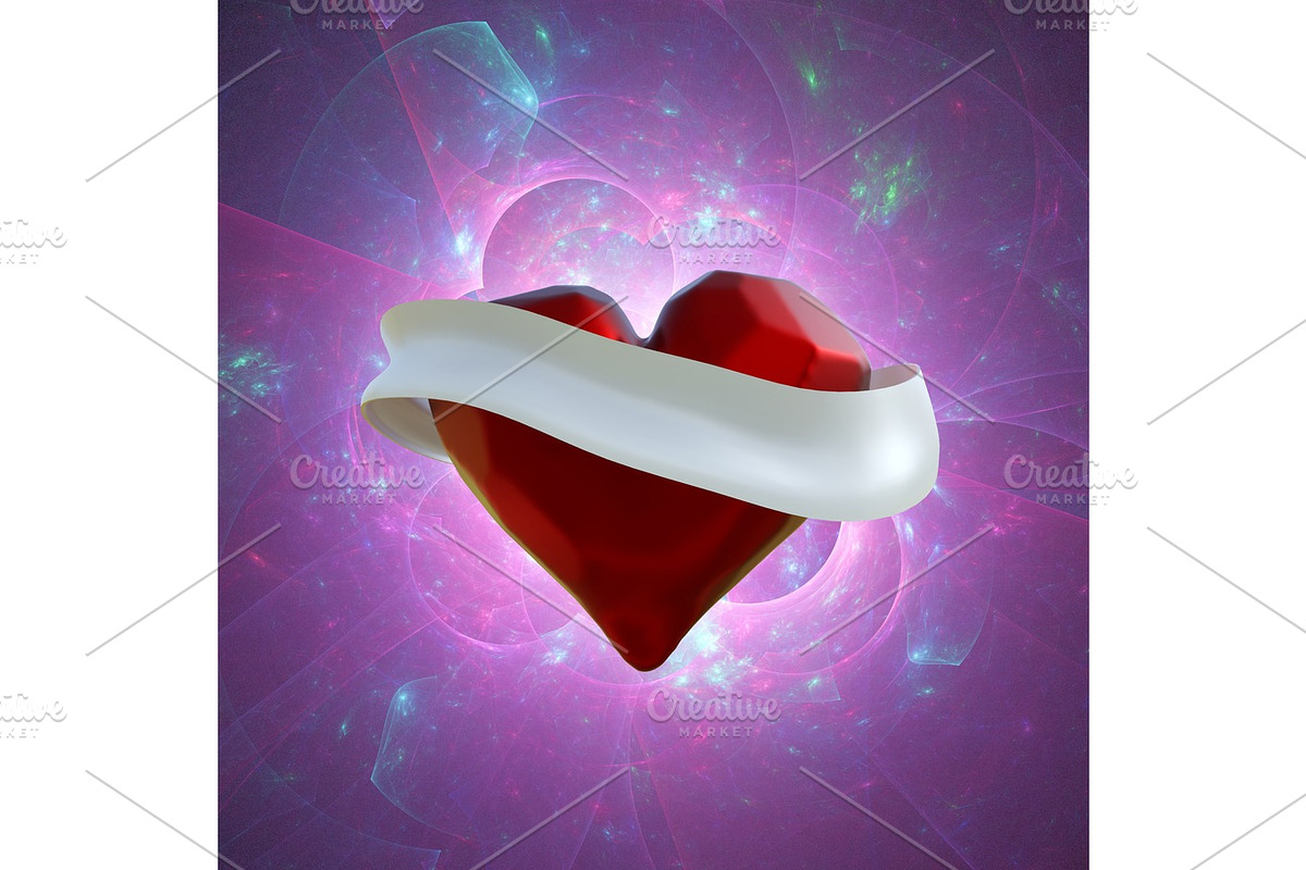 Flying red chopped heart with the white ribbon and the molecular spheres around. Copyspace for text Valentines day 3d illustration in Illustrations - product preview 8