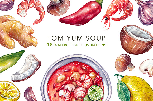 Tom Yum Soup + Ingredients in Illustrations - product preview 2